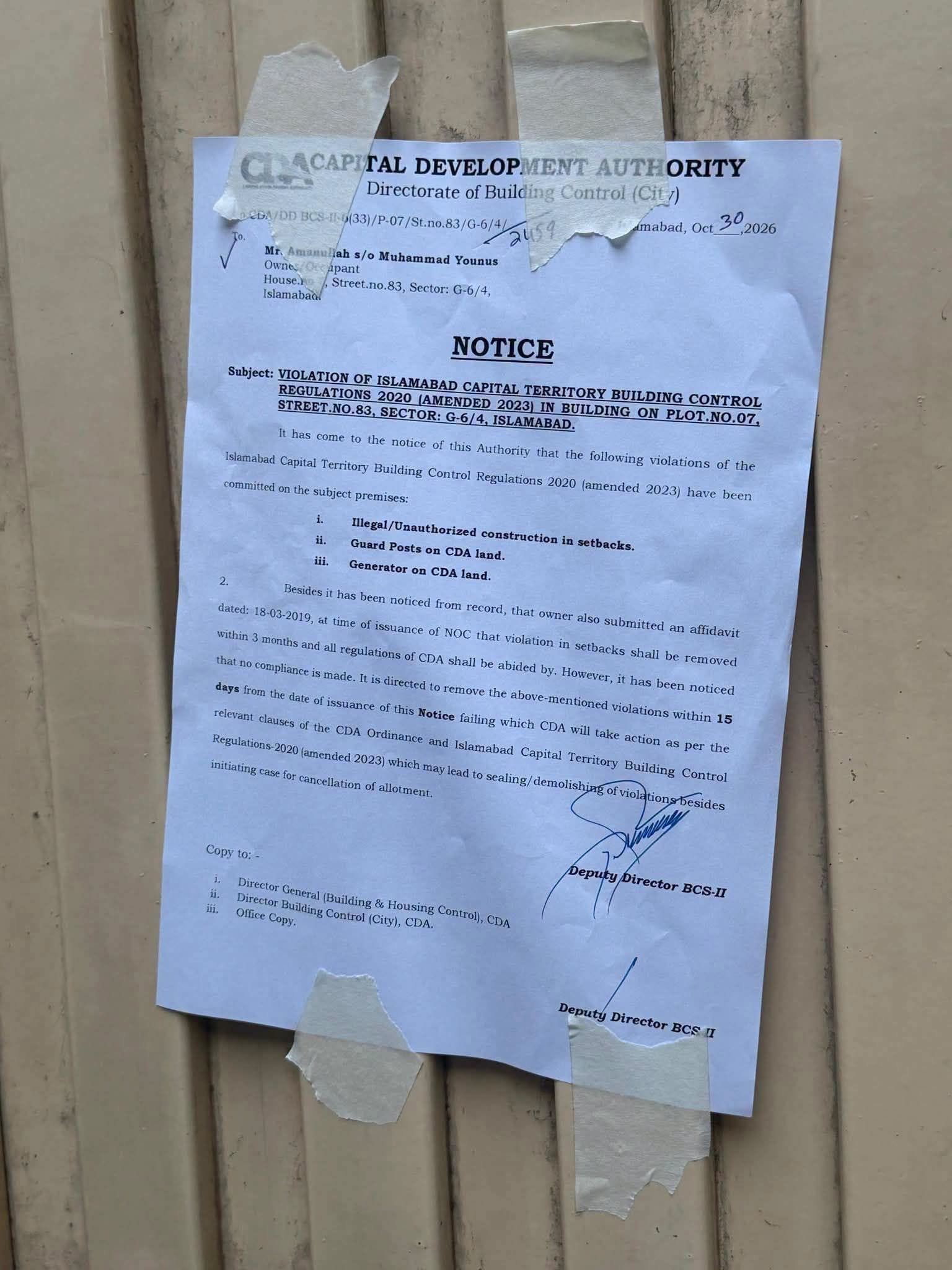 CDA Issues 15-Day Notice Over Alleged Illegal Construction at Fazlur Rehman’s Islamabad Residence